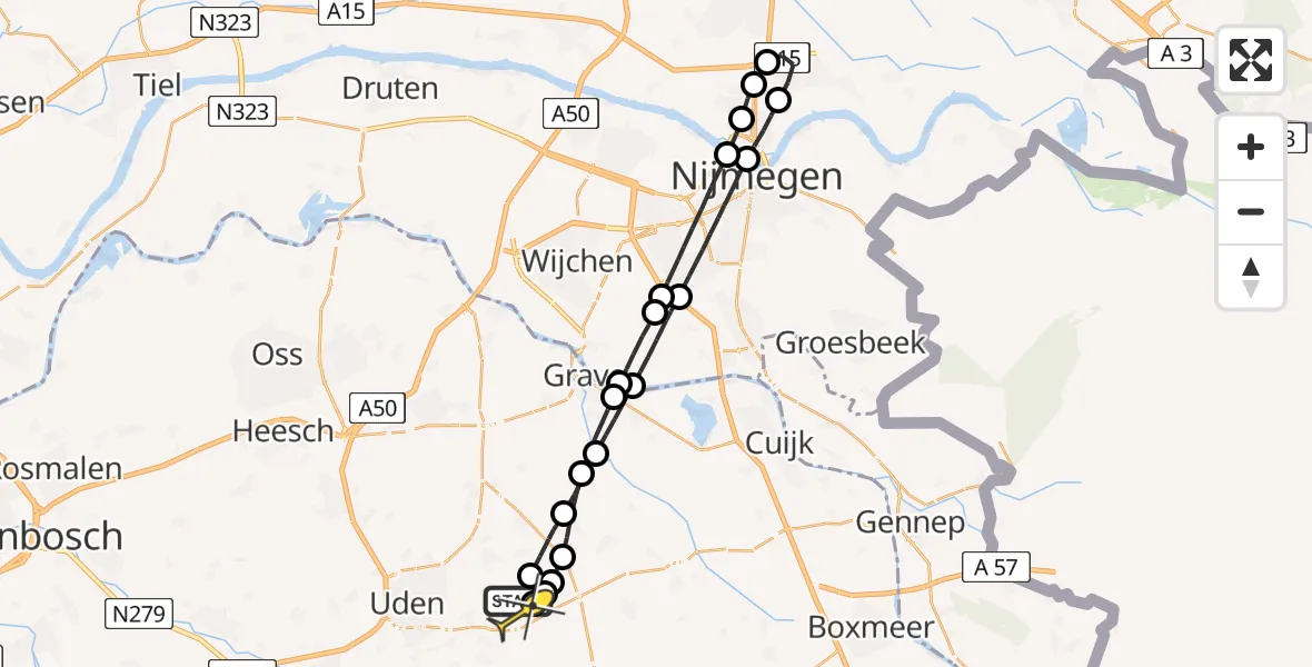 Routekaart van de vlucht: Lifeliner 3 naar Vliegbasis Volkel, Millsebaan