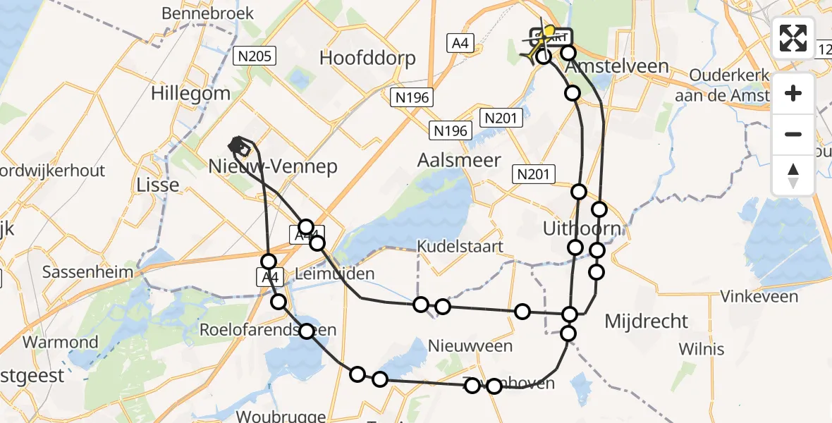 Routekaart van de vlucht: Politieheli naar Schiphol, Halim P.K. straat