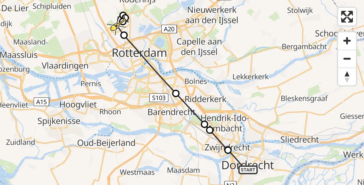 Routekaart van de vlucht: Lifeliner 2 naar Rotterdam The Hague Airport, Johannes Bosboomstraat