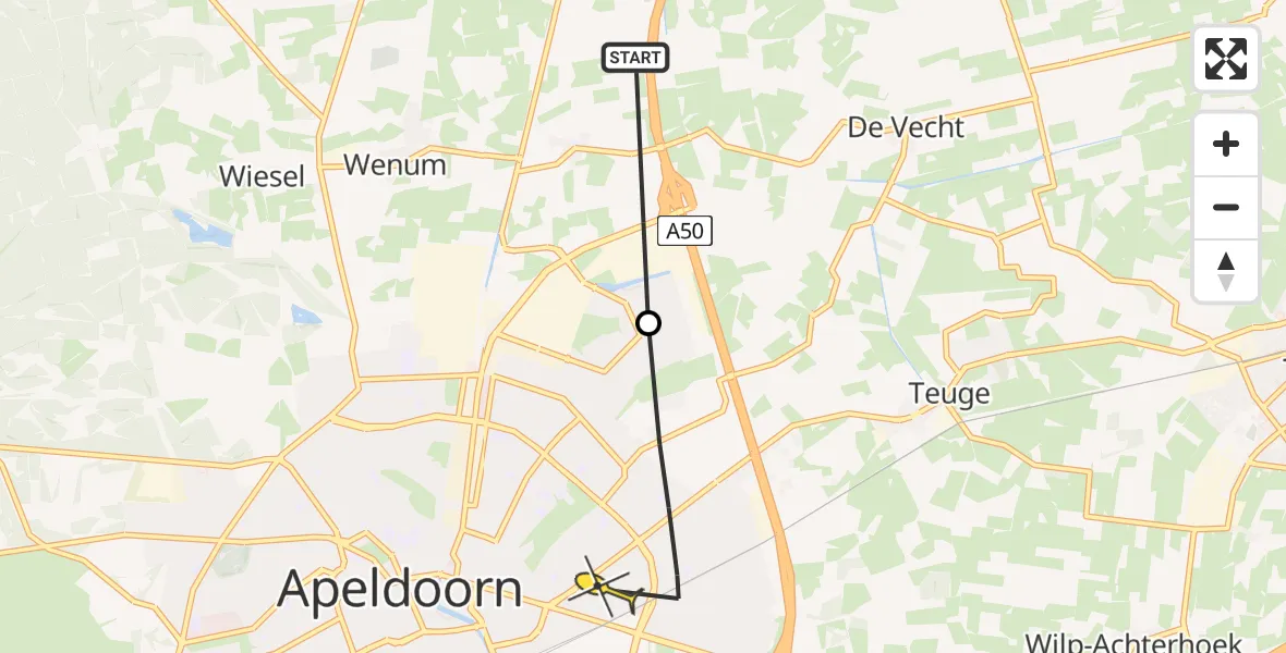 Routekaart van de vlucht: Politieheli naar Apeldoorn, Zuidbroeksweg