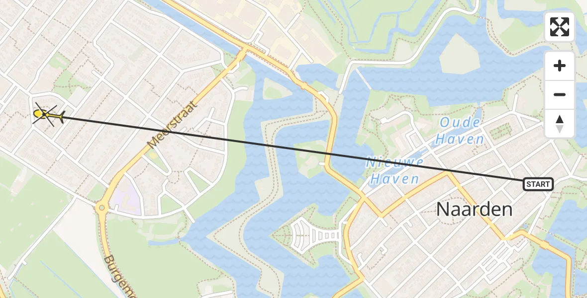 Routekaart van de vlucht: Politiehelikopter naar Naarden, Majoor Kampsstraat