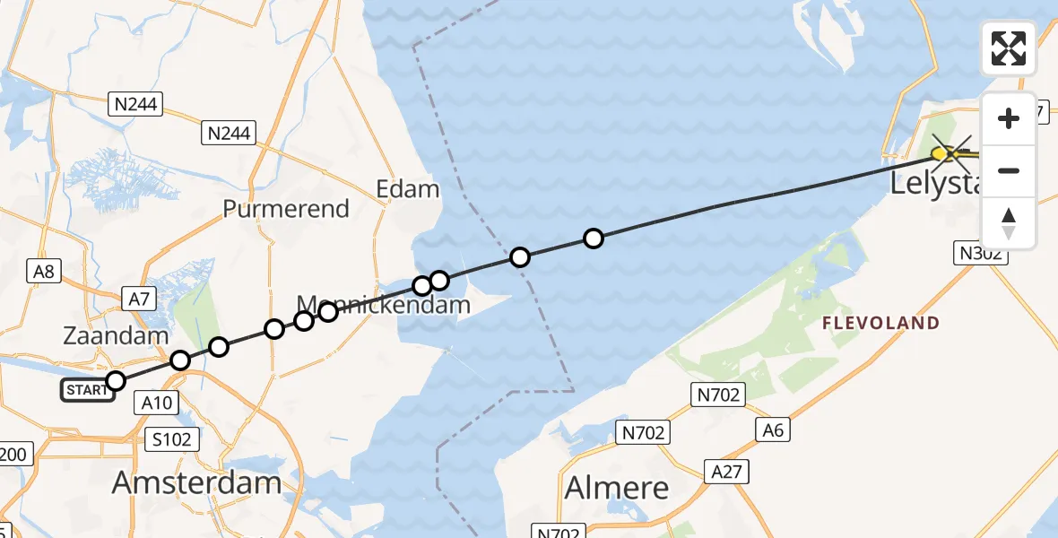 Routekaart van de vlucht: Lifeliner 1 naar Lelystad, Hemkade