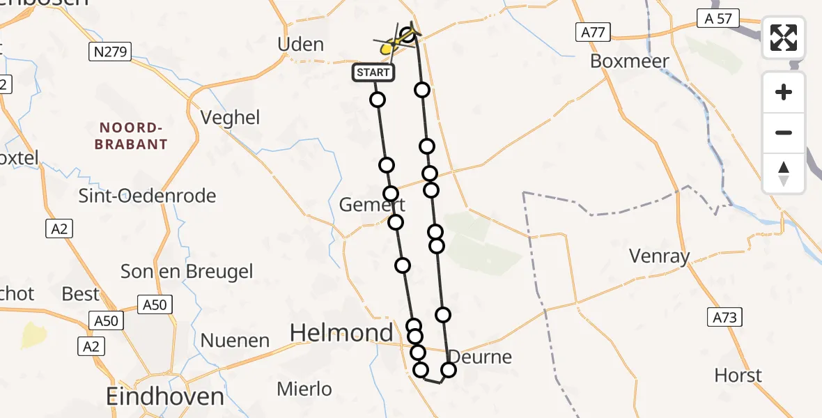 Routekaart van de vlucht: Lifeliner 3 naar Volkel, Noordkantsche Loop