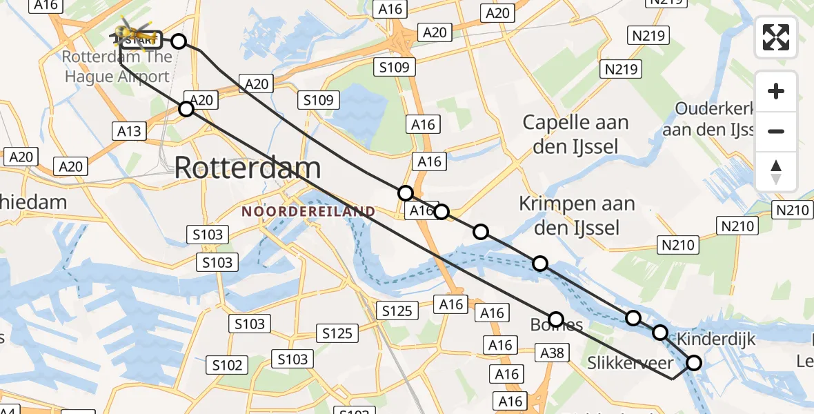 Vluchtroute Traumahelikopter Rotterdam The Hague Airport - Rotterdam The Hague Airport, 23 maart 2024, 08:38