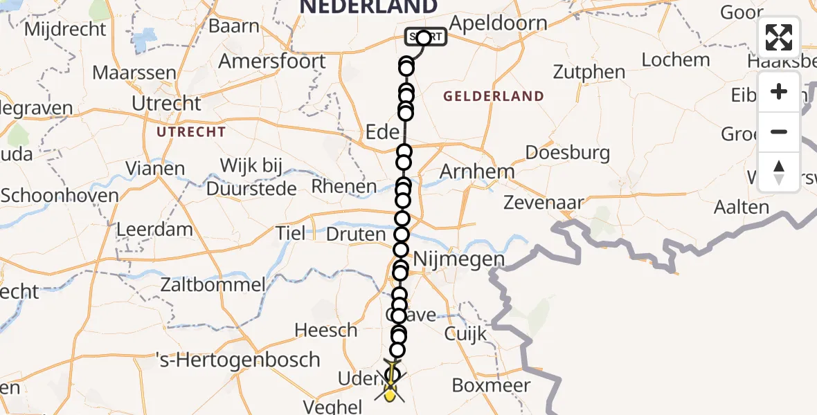 Routekaart van de vlucht: Lifeliner 3 naar Vliegbasis Volkel, Blaupot ten Catehof