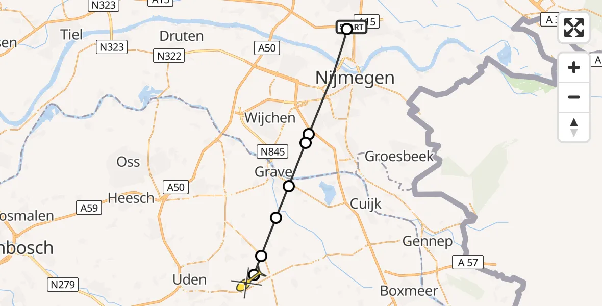 Routekaart van de vlucht: Lifeliner 3 naar Vliegbasis Volkel, Billy Wilderstraat