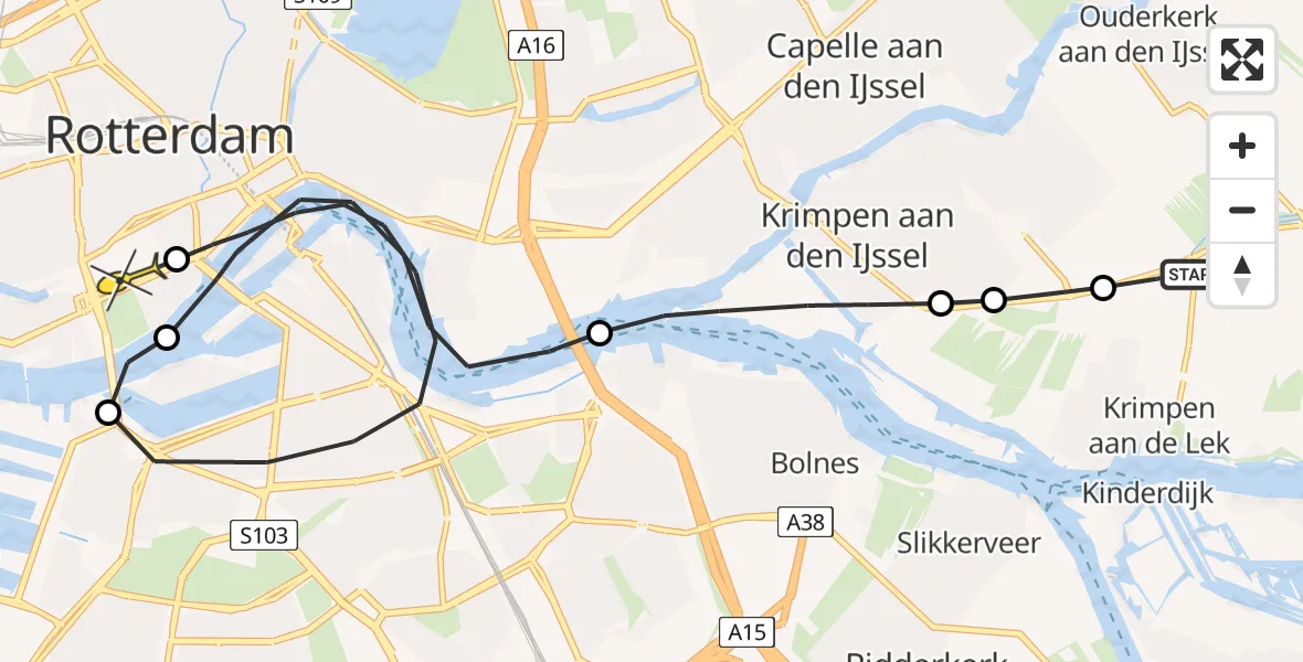 Routekaart van de vlucht: Lifeliner 2 naar Erasmus MC, Kerkeloet