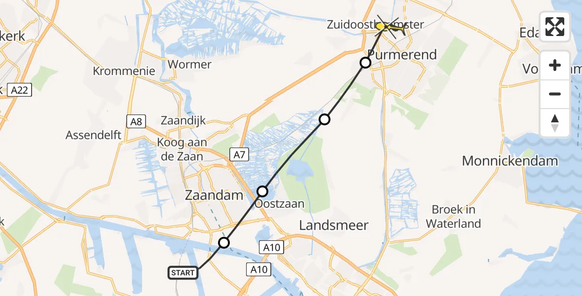 Routekaart van de vlucht: Lifeliner 1 naar Purmerend, Kombuisweg