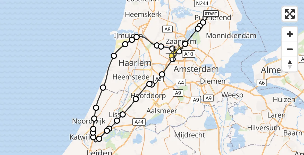 Routekaart van de vlucht: Lifeliner 1 naar Amsterdam Heliport, Genuahaven