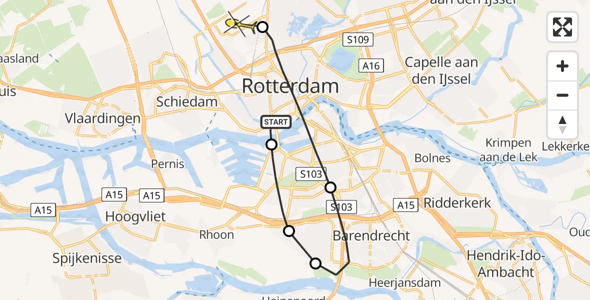 Routekaart van de vlucht: Lifeliner 2 naar Rotterdam The Hague Airport, Grienthoofd