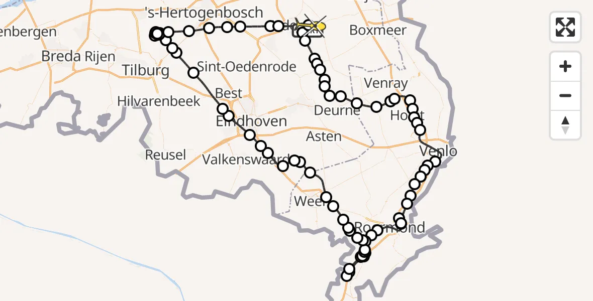 Routekaart van de vlucht: Politieheli naar Vliegbasis Volkel, Oosterensepad