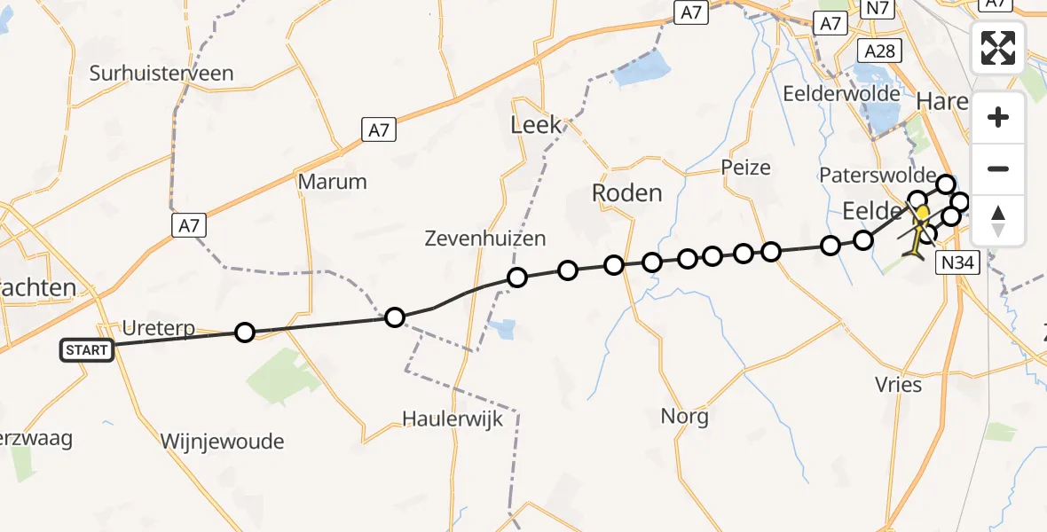 Routekaart van de vlucht: Lifeliner 4 naar Groningen Airport Eelde, Selmien West