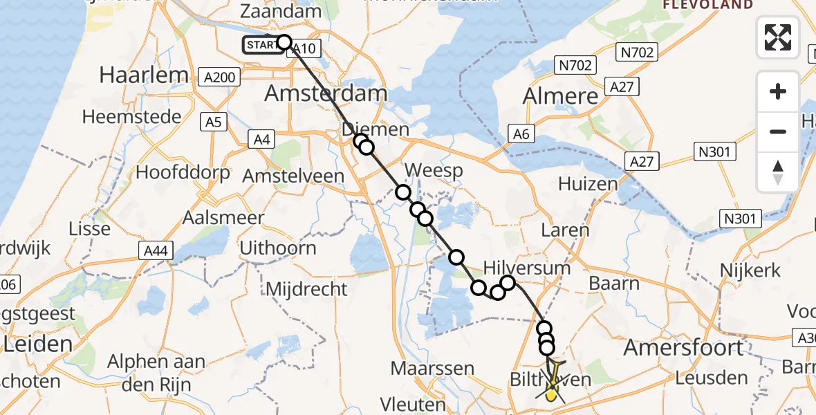 Routekaart van de vlucht: Lifeliner 1 naar Bilthoven, Grote Tocht