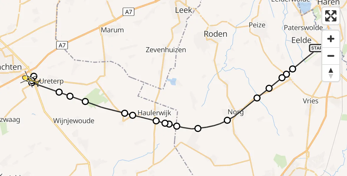 Routekaart van de vlucht: Lifeliner 4 naar Drachten-Azeven, Lugtenbergerweg