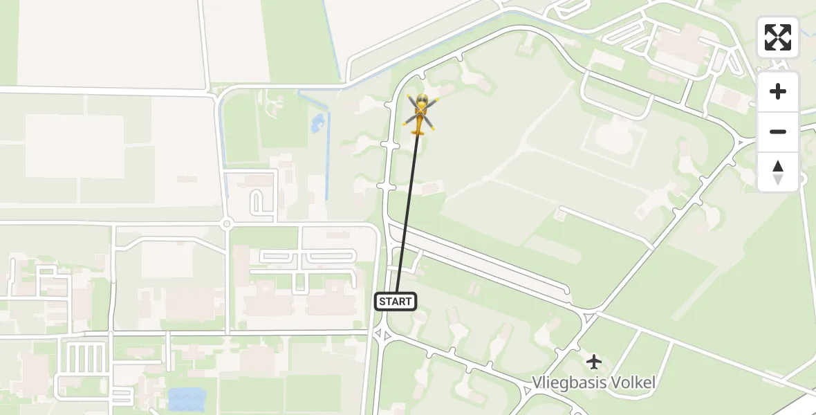 Vluchtroute Traumahelikopter van Vliegbasis Volkel naar Vliegbasis Volkel