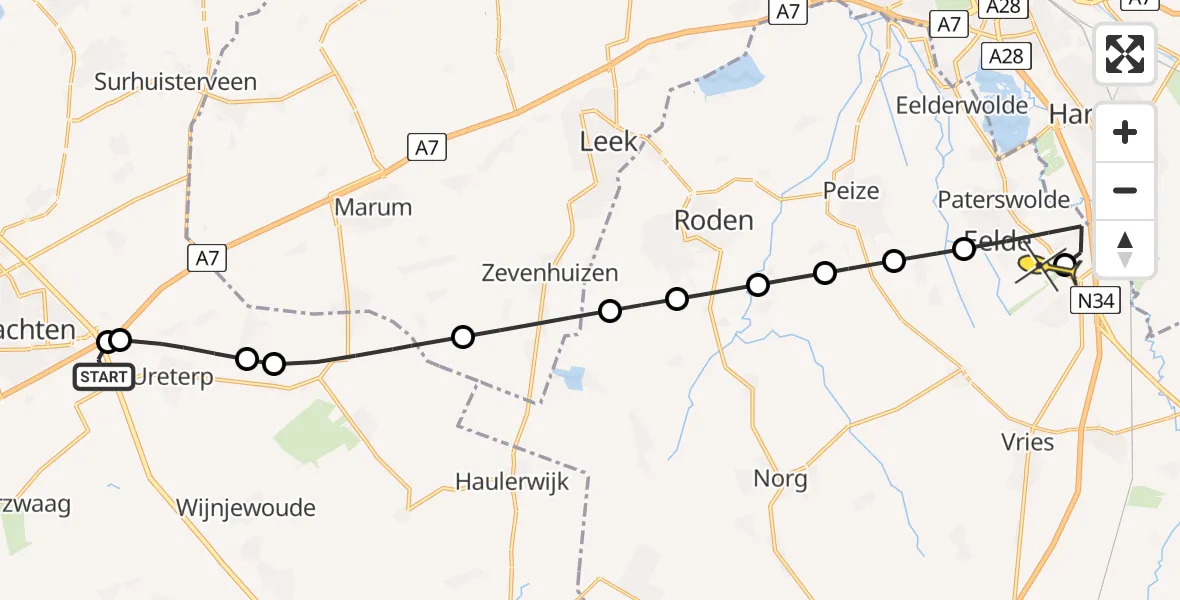 Routekaart van de vlucht: Lifeliner 4 naar Groningen Airport Eelde, De Feart