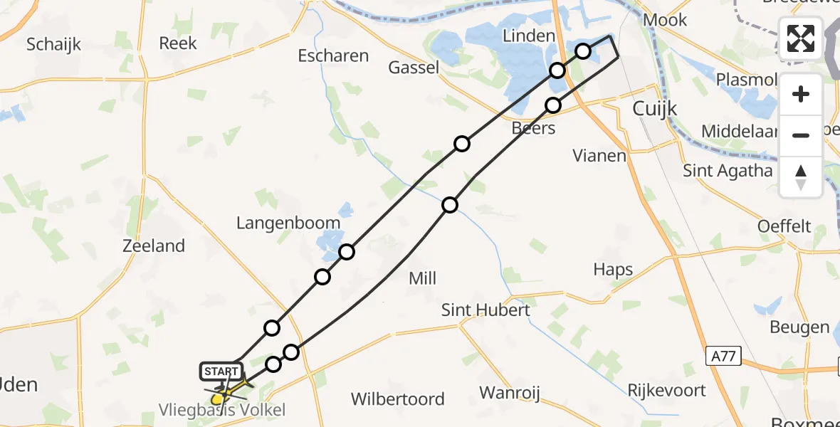 Routekaart van de vlucht: Lifeliner 3 naar Vliegbasis Volkel, Spoorweg