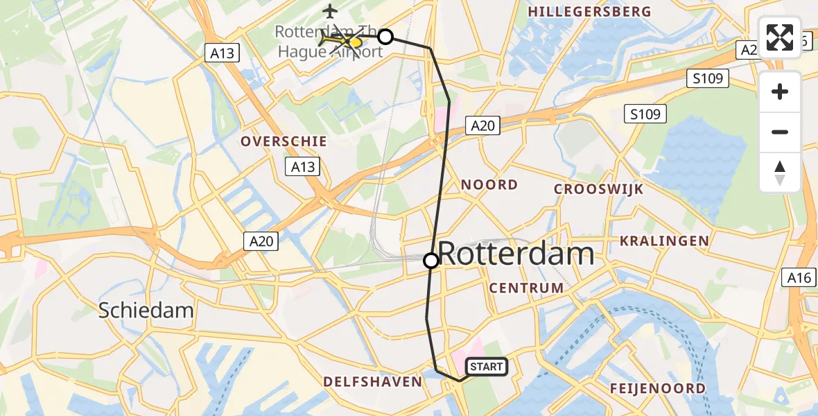 Routekaart van de vlucht: Lifeliner 2 naar Rotterdam The Hague Airport, Claes de Vrieselaan