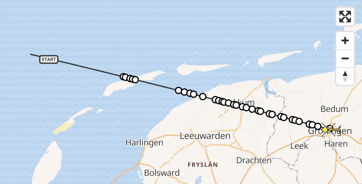 Routekaart van de vlucht: Kustwachthelikopter naar Universitair Medisch Centrum Groningen, Poortweg