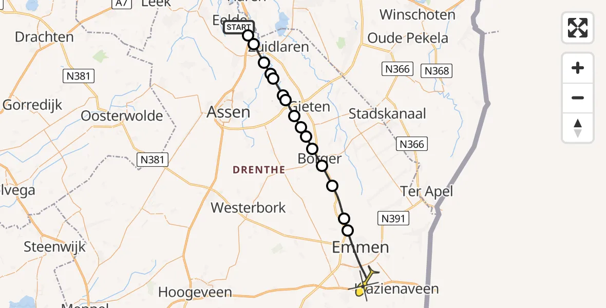 Routekaart van de vlucht: Lifeliner 4 naar Emmen, Norgerweg