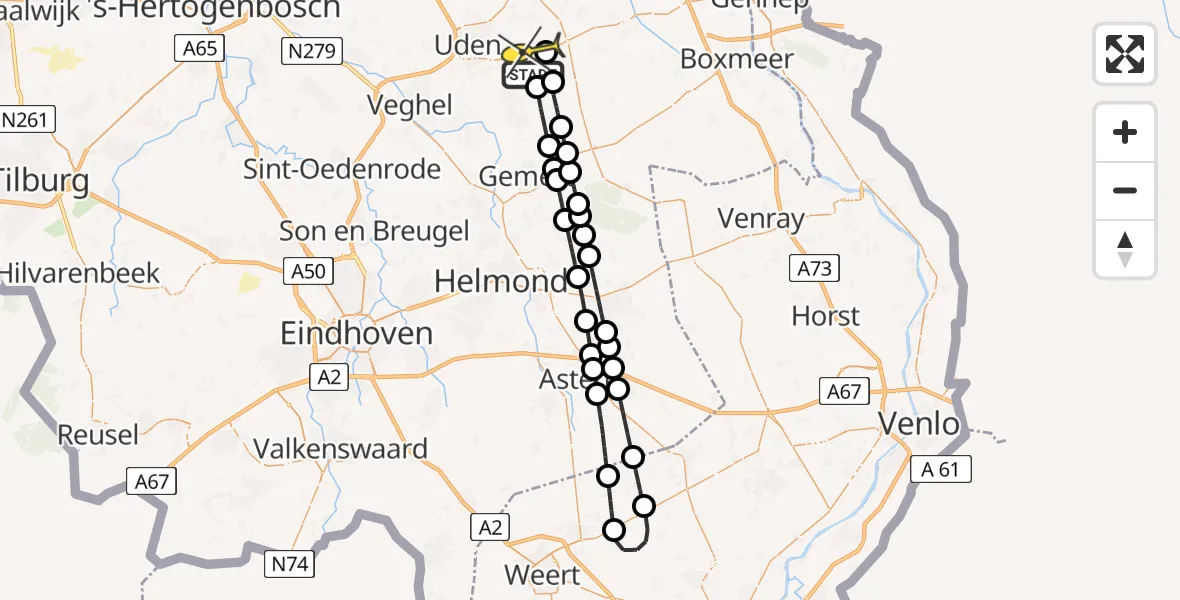 Routekaart van de vlucht: Lifeliner 3 naar Vliegbasis Volkel, Scheidingsweg