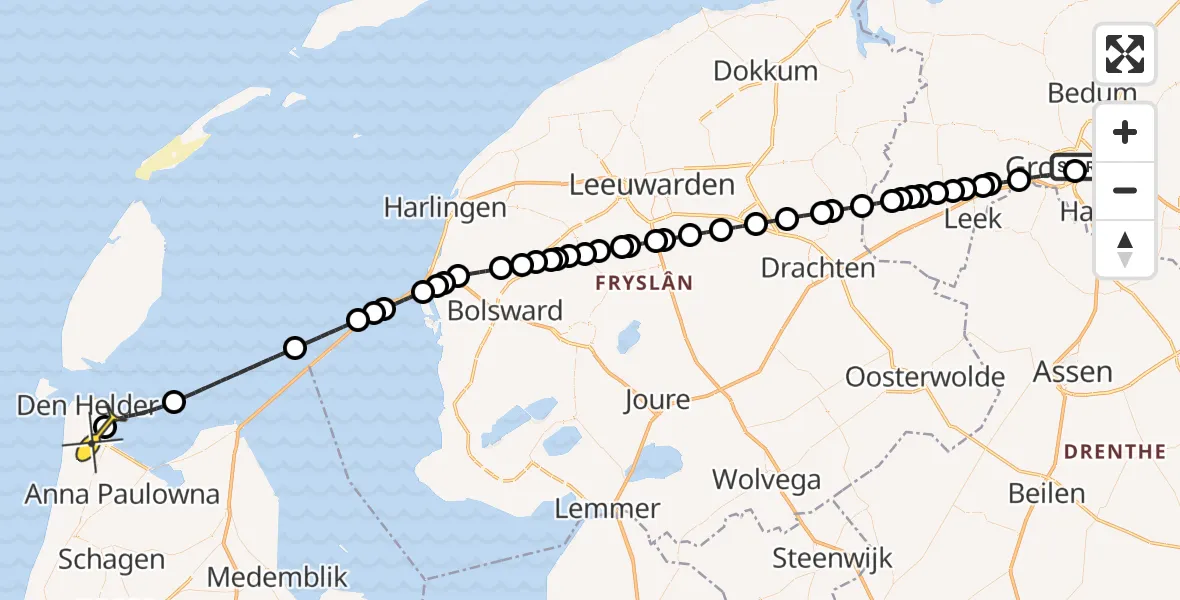 Routekaart van de vlucht: Kustwachthelikopter naar Vliegveld De Kooy, Poortweg