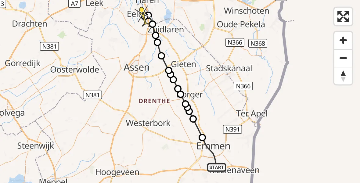 Routekaart van de vlucht: Lifeliner 4 naar Groningen Airport Eelde, Veldstukken