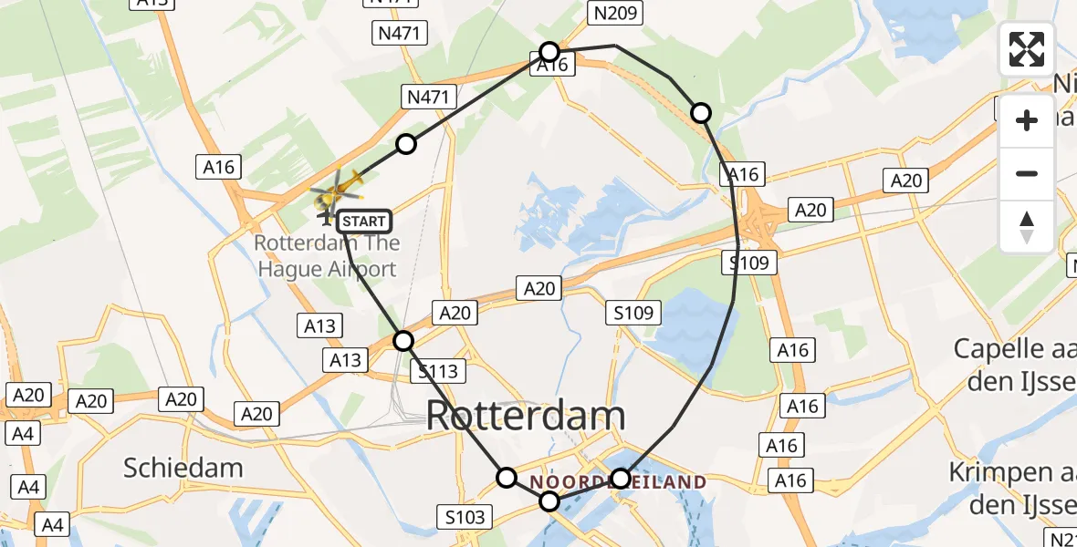 Vluchtroute Traumahelikopter Rotterdam The Hague Airport - Rotterdam The Hague Airport, 23 maart 2024, 18:56