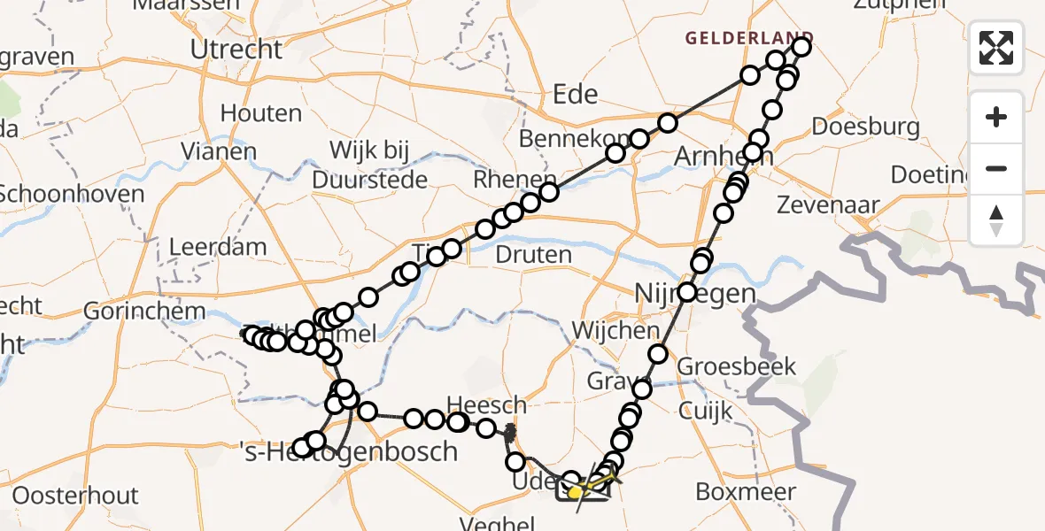 Routekaart van de vlucht: Politieheli naar Vliegbasis Volkel, Vliegeniersstraat