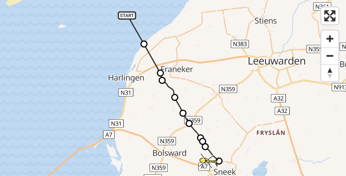 Routekaart van de vlucht: Ambulanceheli naar Tirns, Frousleane