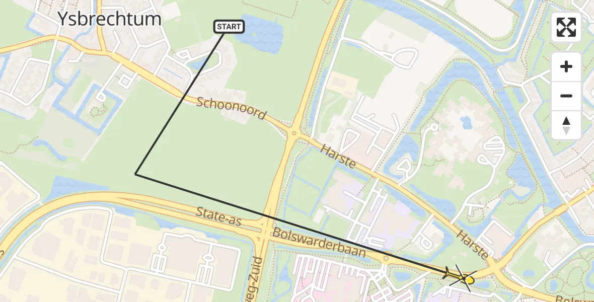 Routekaart van de vlucht: Ambulanceheli naar Sneek, Bolswarderbaan