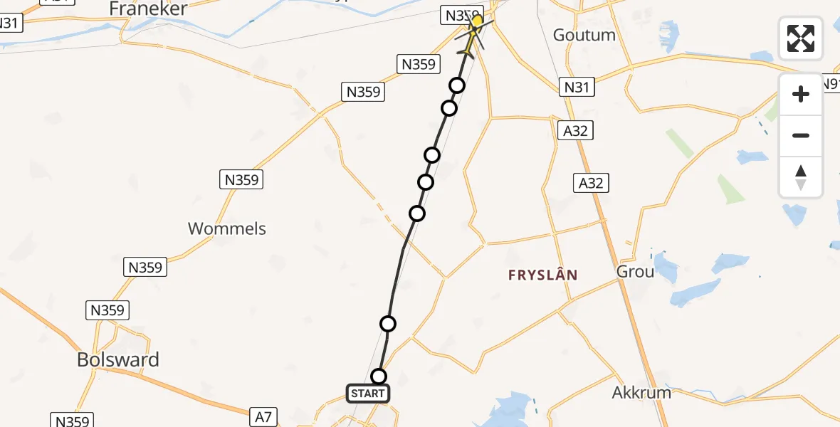 Routekaart van de vlucht: Ambulanceheli naar Boksum, Swettepaad