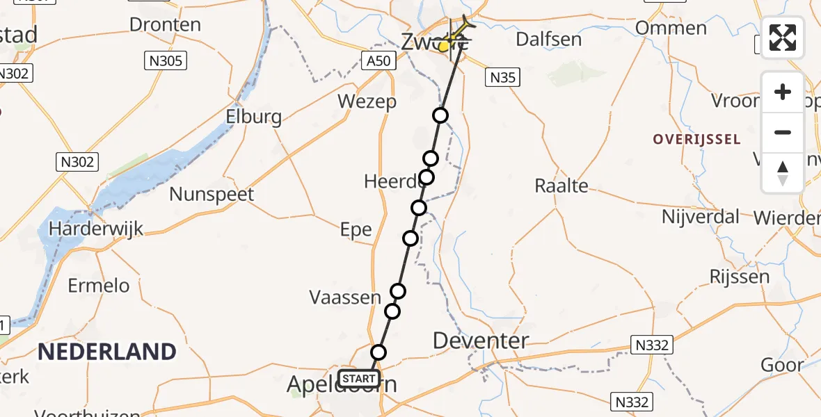 Routekaart van de vlucht: Lifeliner 3 naar Zwolle, Dennenkamp