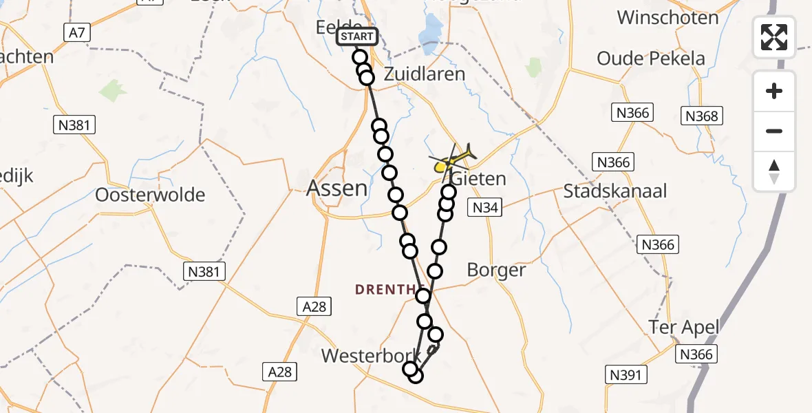 Routekaart van de vlucht: Lifeliner 4 naar Eext, Vissersweg
