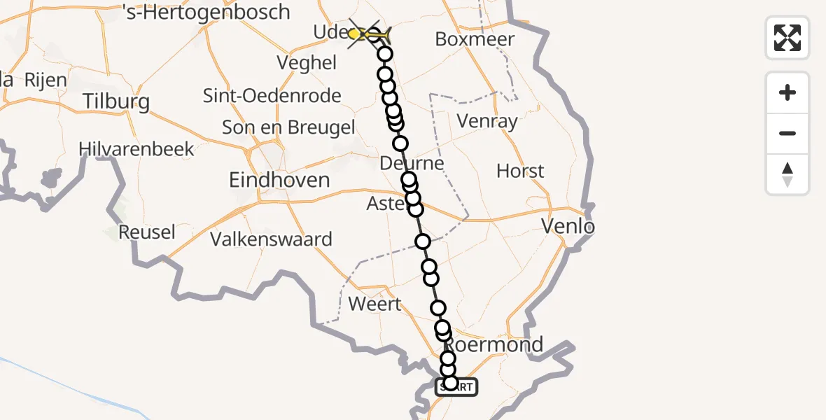 Routekaart van de vlucht: Lifeliner 3 naar Vliegbasis Volkel, 2e Heiweg