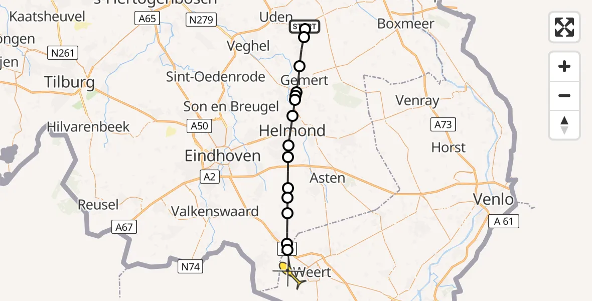 Routekaart van de vlucht: Lifeliner 3 naar Weert, Oosterheidestraat