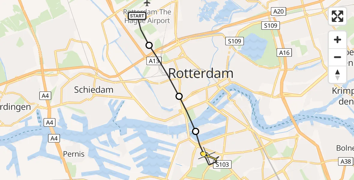 Routekaart van de vlucht: Lifeliner 2 naar Rotterdam, Hoogmadestraat