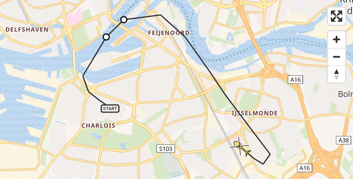 Routekaart van de vlucht: Lifeliner 2 naar Rotterdam, Ponserpad