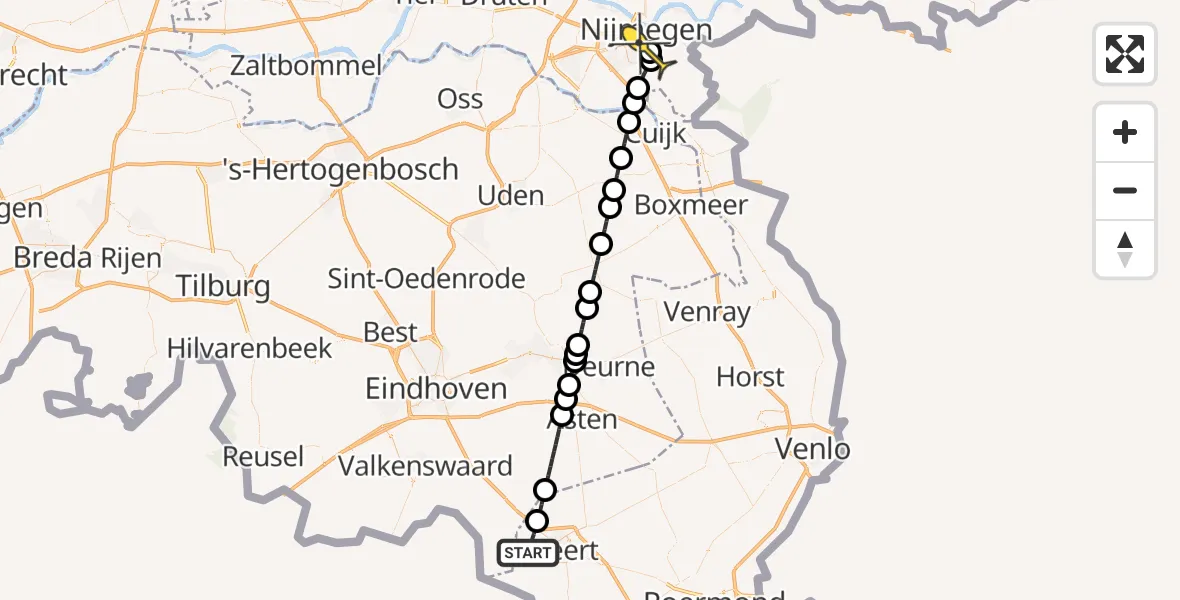 Routekaart van de vlucht: Lifeliner 3 naar Radboud Universitair Medisch Centrum, Bakewellossing