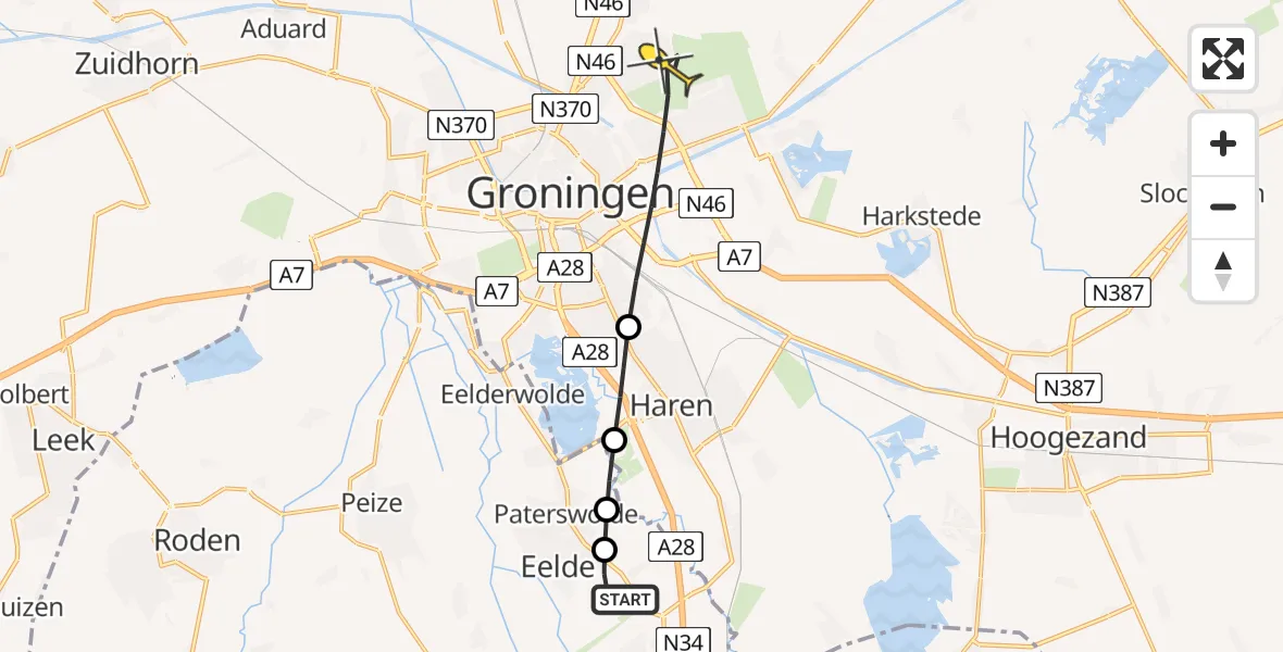 Routekaart van de vlucht: Lifeliner 4 naar Groningen, Esweg