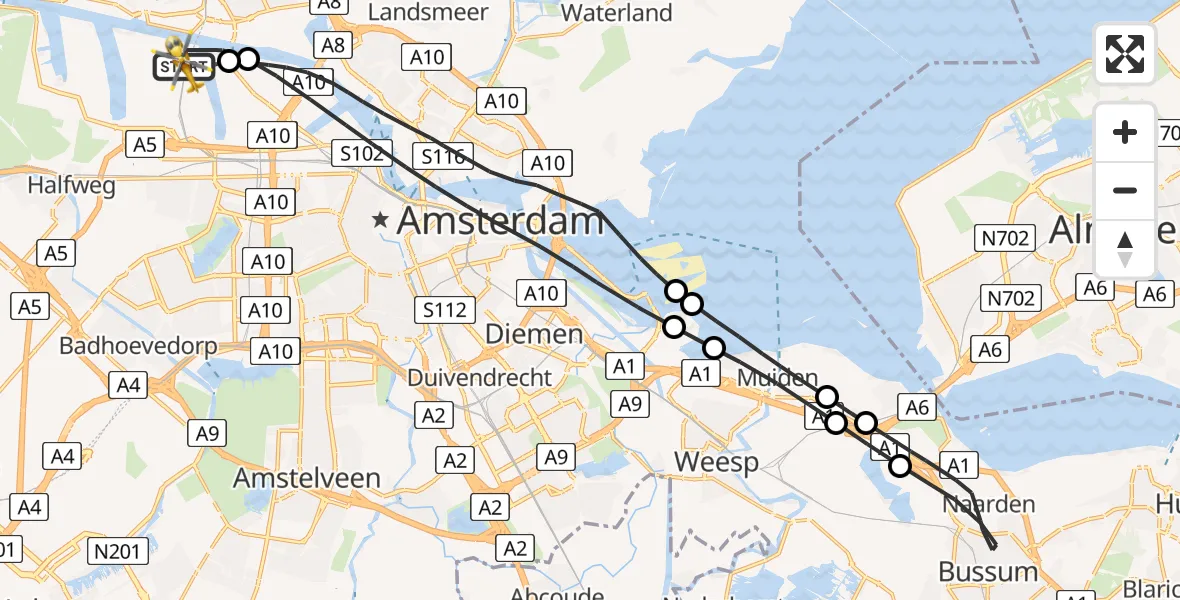 Vluchtroute Traumahelikopter van Amsterdam Heliport naar Amsterdam Heliport