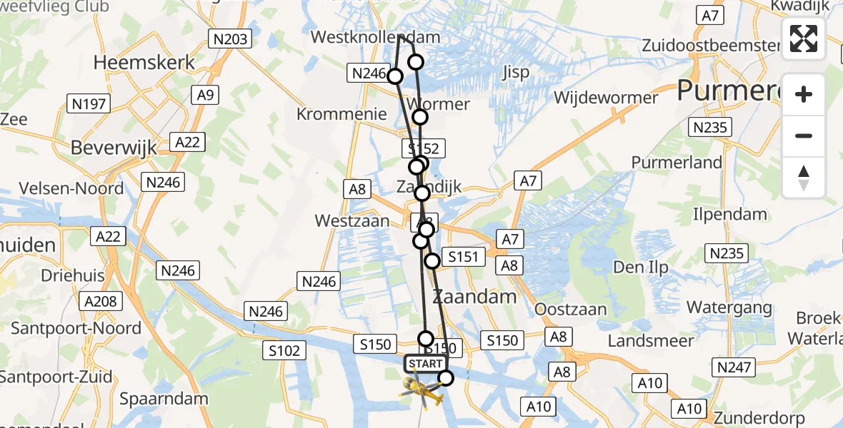Vluchtroute Traumahelikopter van Amsterdam Heliport naar Amsterdam Heliport