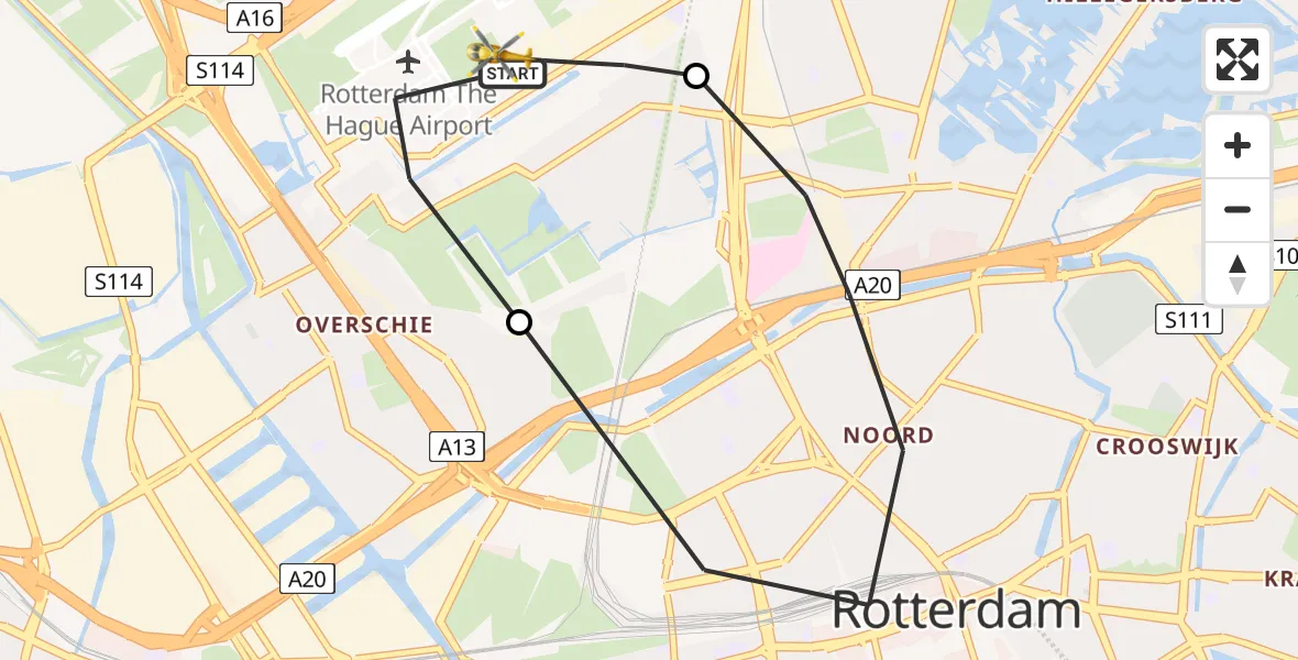 Vluchtroute Traumahelikopter Rotterdam The Hague Airport - Rotterdam The Hague Airport, 24 maart 2024, 11:28