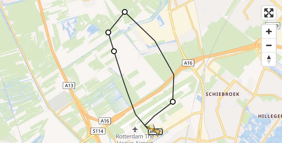 Vluchtroute Traumahelikopter Rotterdam The Hague Airport - Rotterdam The Hague Airport, 24 maart 2024, 11:33