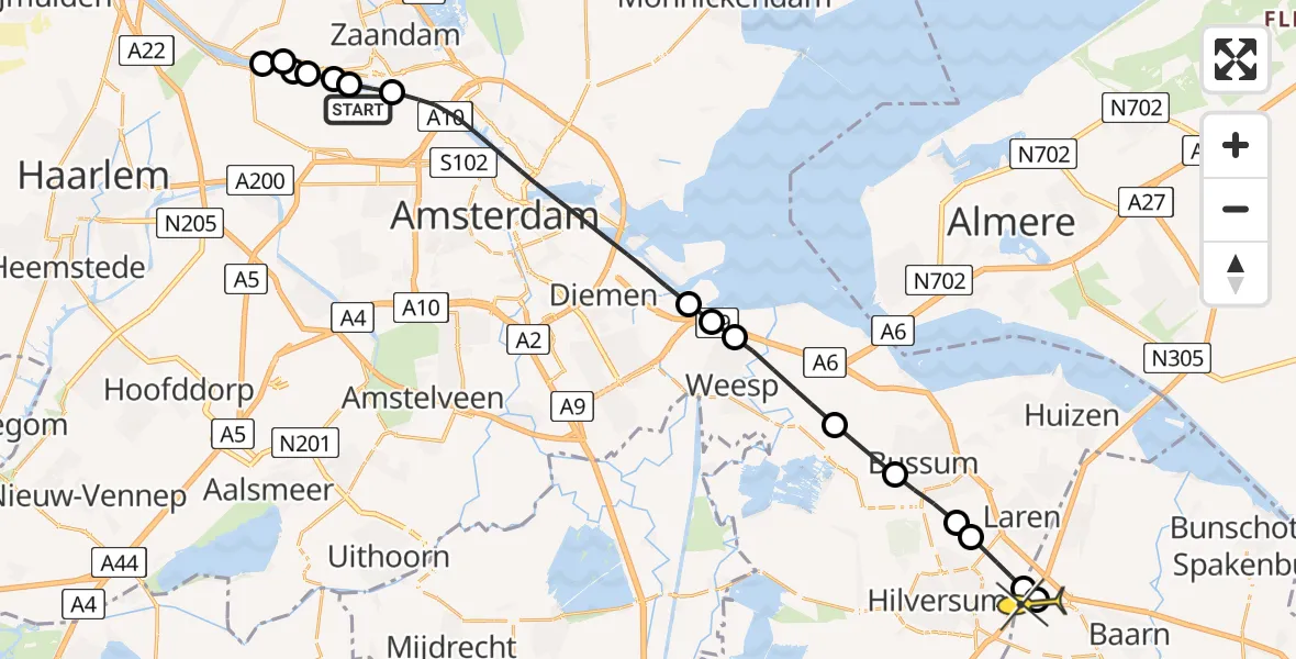 Routekaart van de vlucht: Lifeliner 1 naar Baarn, Daalderweg