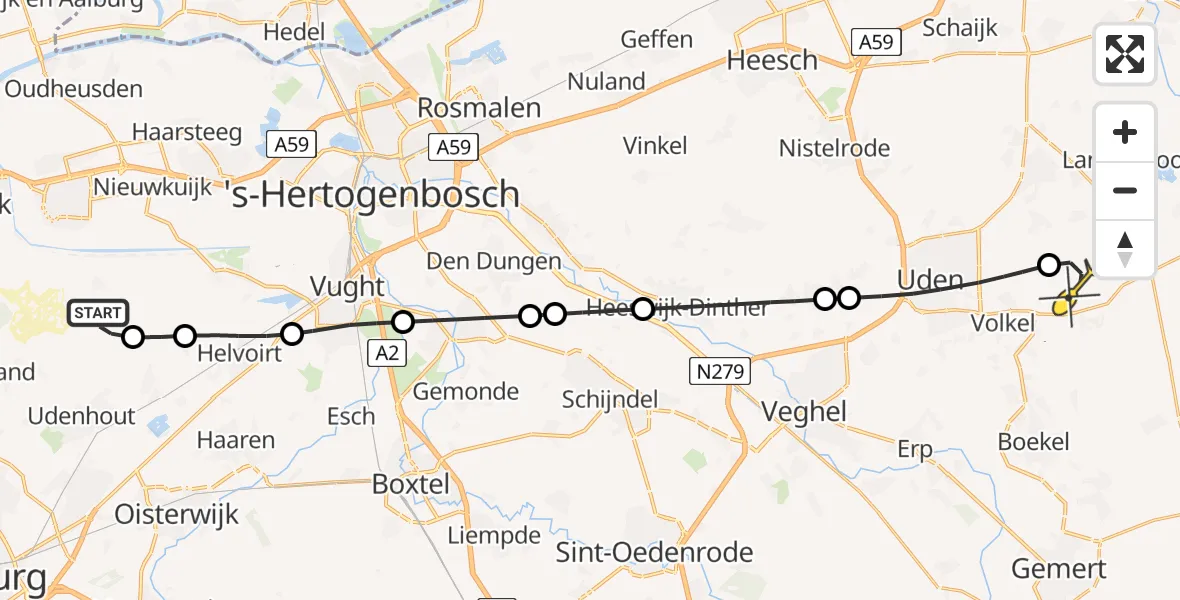 Routekaart van de vlucht: Lifeliner 3 naar Vliegbasis Volkel, Oude Bosschebaan