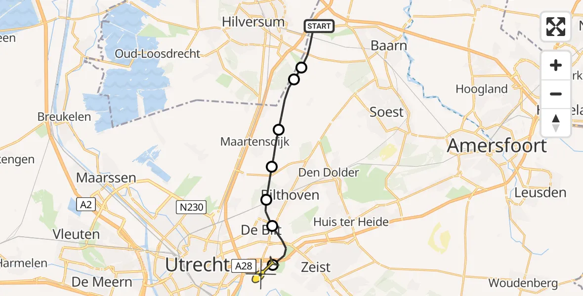 Routekaart van de vlucht: Lifeliner 1 naar Universitair Medisch Centrum Utrecht, Kaapweg