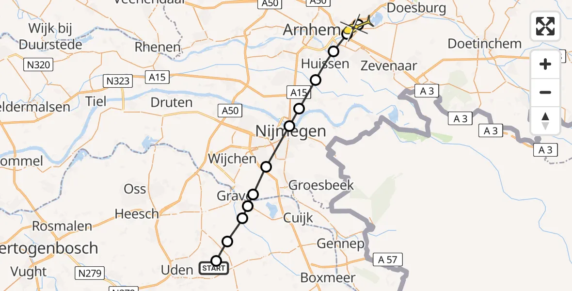 Routekaart van de vlucht: Lifeliner 3 naar Lathum, Beemdsteeg