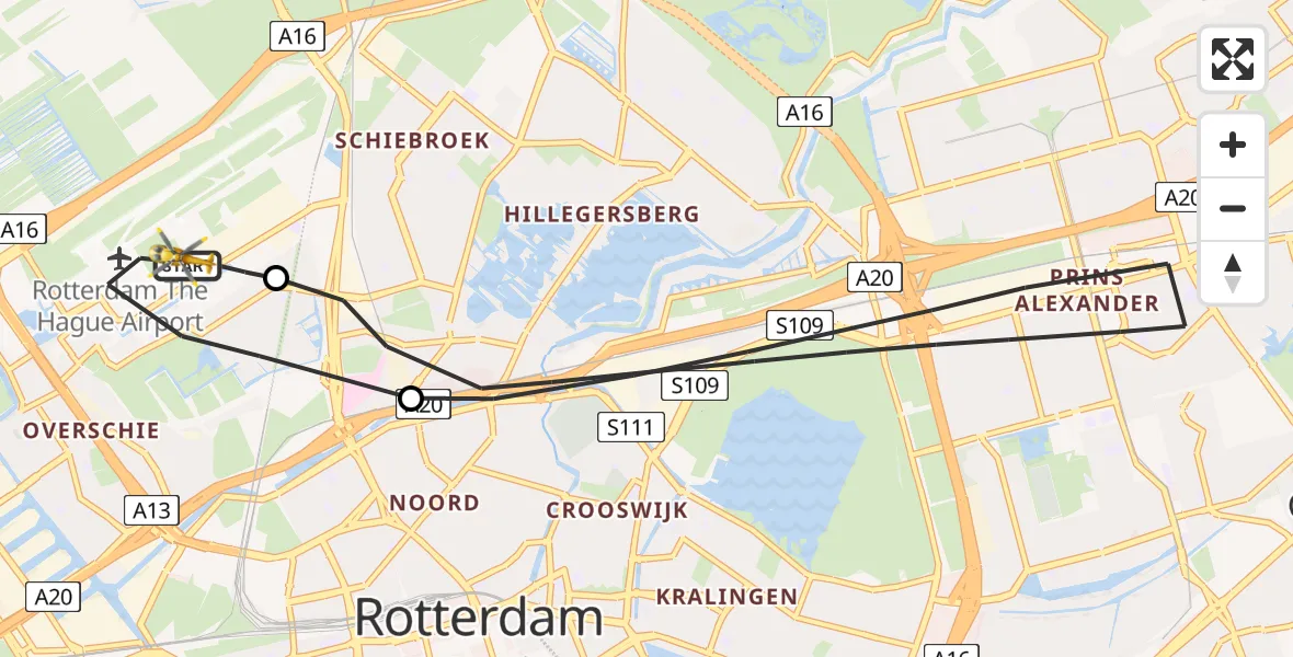 Vluchtroute Traumahelikopter Rotterdam The Hague Airport - Rotterdam The Hague Airport, 24 maart 2024, 12:41