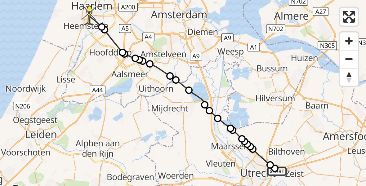 Routekaart van de vlucht: Lifeliner 1 naar Haarlem, Utrechtseweg